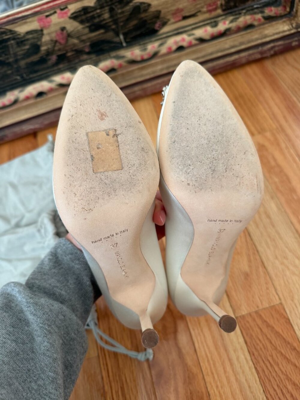 Manolo Blahnik HANGISI Bridal 90 White Satin Jewel Buckle Pumps (MSRP: $1475) - Picture 7 of 7